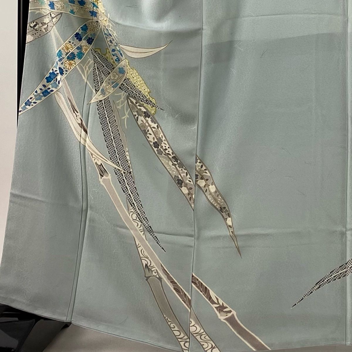 訪問着 身丈163cm 裄丈67cm M 袷 六代目 片岡愛之助 やまと 落款 笹 雪輪 金糸 金彩 水色 正絹