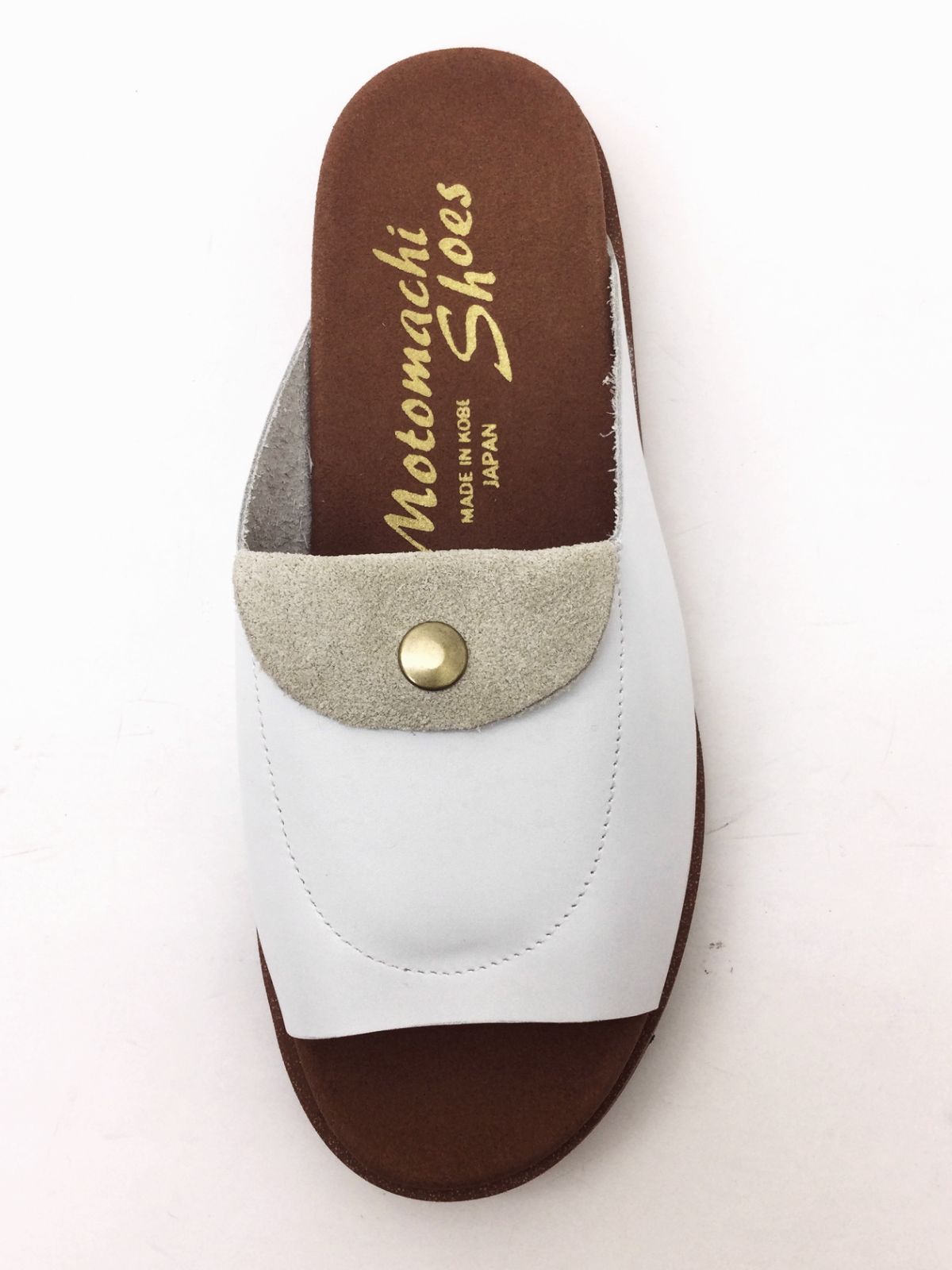 モトマチシューズ ポケットサンダル レディース WHITEスムース|IVORYベロアスエード DBRソール Motomachi Shoes