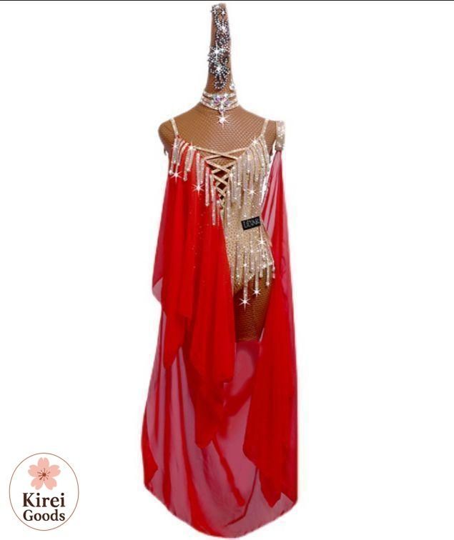 最終セール❣️社交ダンスドレス　ワンピース レッド 赤　ブラック×豪華フロート 最終セール❣️社交ダンスドレス ワンピース レッド 赤 ブラック