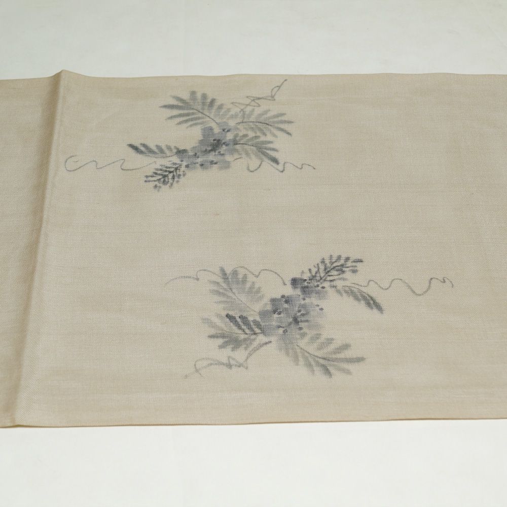 夏物 開き名古屋帯 未使用品 紗 紬 絹芭蕉 草の実、蔓模様 作家