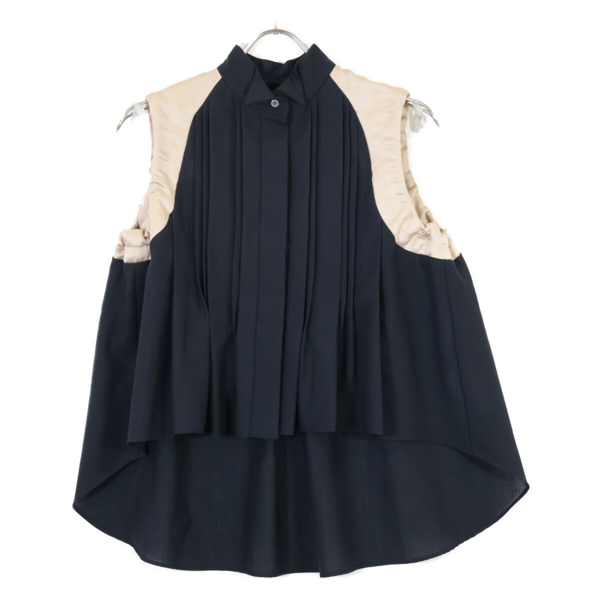 sacai サカイ 22-06039 22 SS ﾌﾞﾗｯｸ Suiting Mix Shirt ﾉｰｽﾘｰﾌﾞｼｬﾂﾌﾞﾗｳｽ 1