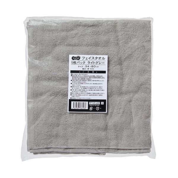 まとめ TANOSEEフェイスタオル ライトグレー 1パック 5枚 ×10セット