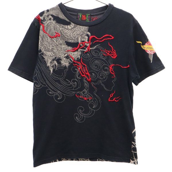 ニシキオリエンタルブランド 総柄 半袖 Tシャツ M ブラック系 錦 ORIENTAL BRAND 和柄 メンズ 【中古】  【230714】