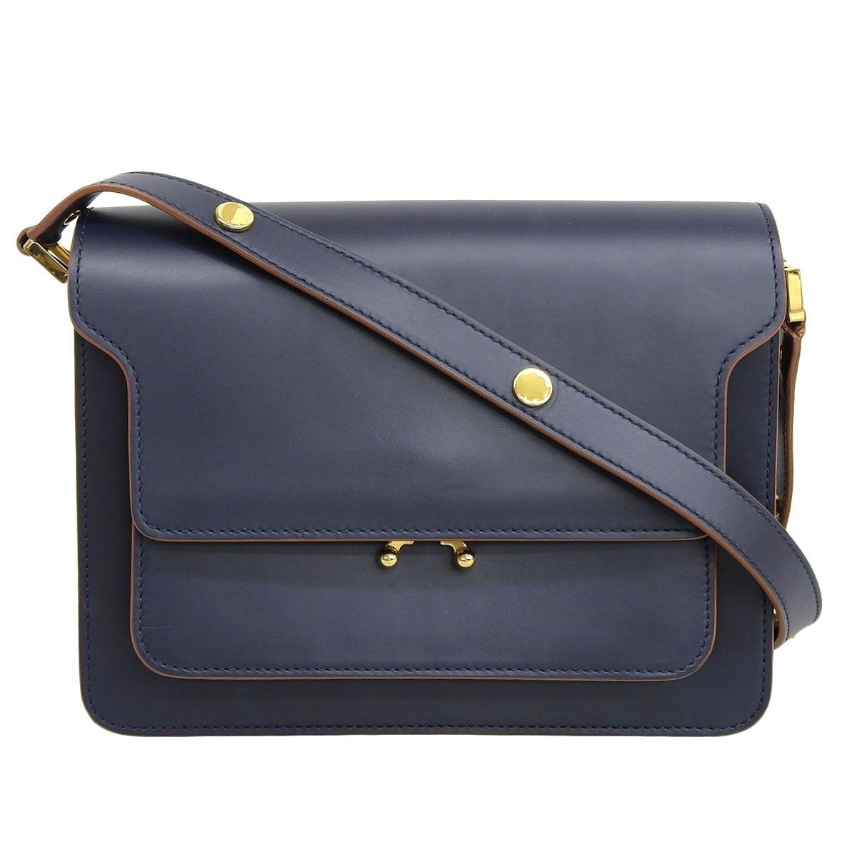 4078) マルニ MARNI トランク TRUNK ショルダーバッグ レザー ネイビー 