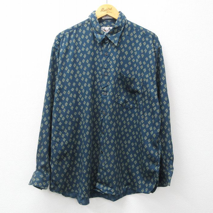XL/古着 長袖 シャツ メンズ 00s 総柄 レーヨン 紺他 ネイビー 24jun05 中古 トップス