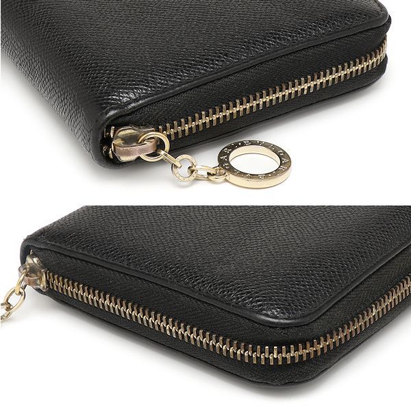 BVLGARI (ブルガリ) ブラックレザー 長財布 ブルガリ ラウンドファスナー長財布 39409 ブラック レザー BVLGARI