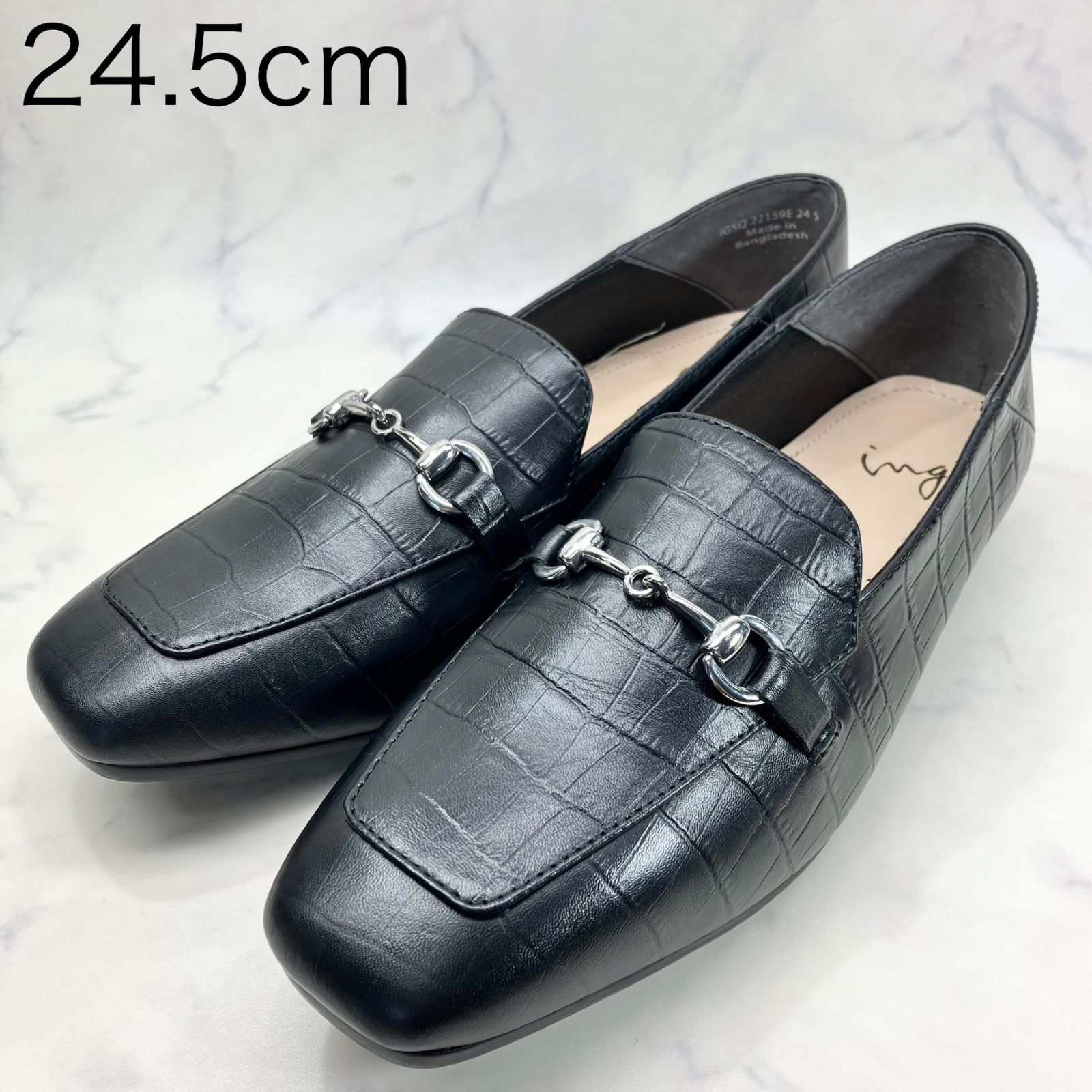 新品 訳あり】イング モカシンビットローファー 24.5cm 黒カタオシ 