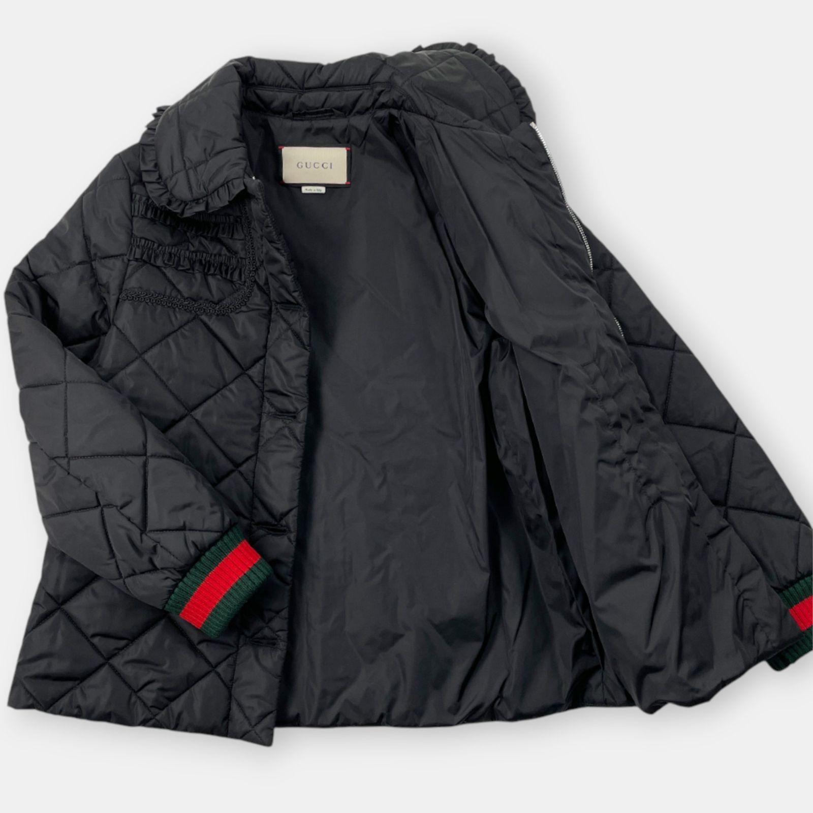 美品 GUCCI グッチ シェリーライン GGパールボタン フリル 中綿 