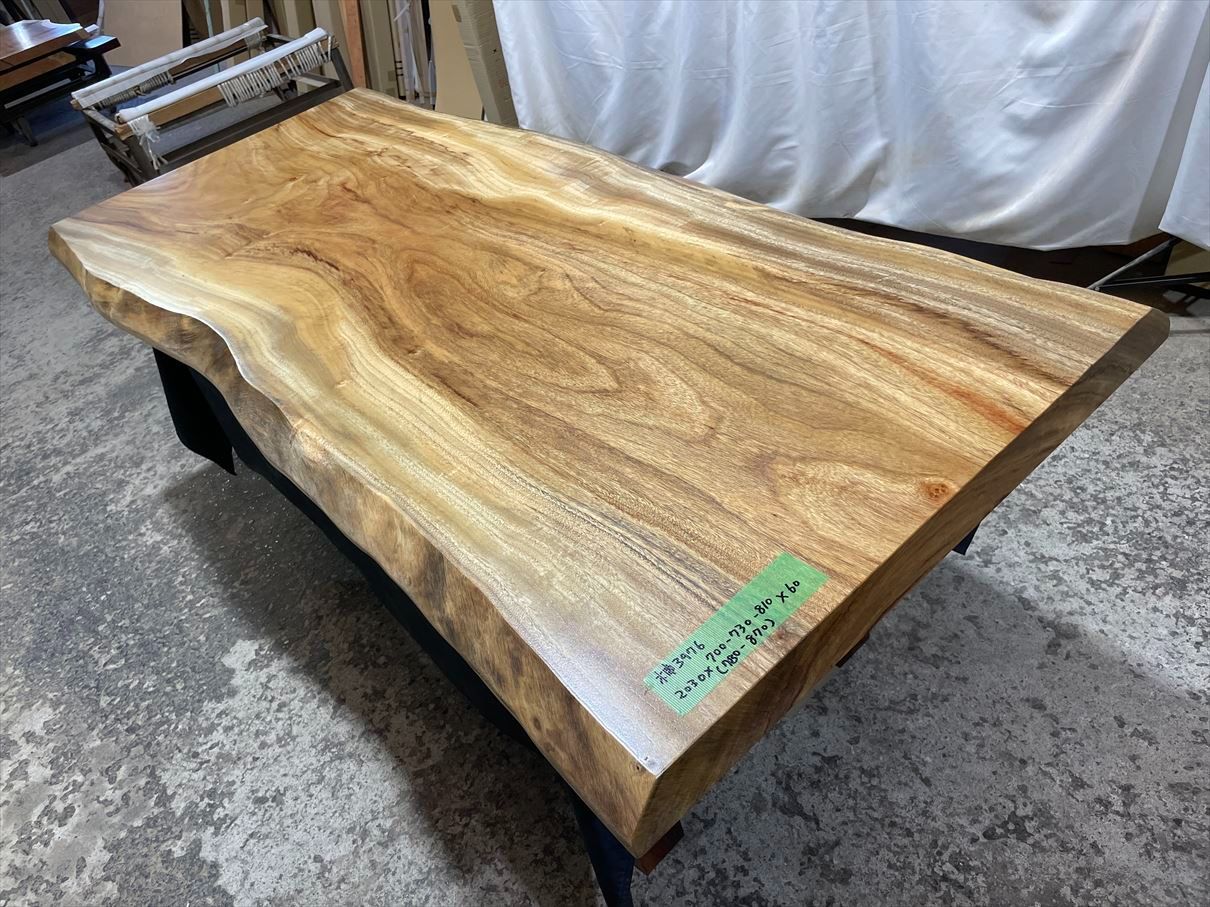 クス3976　楠　一枚板無垢材　2030x700‐730-810x60mm ダイニングテーブル 　ローテーブル　センターテーブル　天板　樟　くすのき