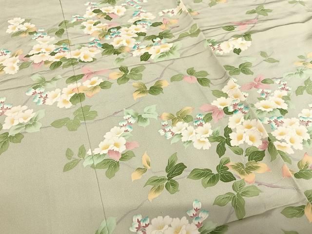 平和屋着物○本加賀友禅作家 鶴見保次 訪問着 枝花文 浜ちりめん 上代