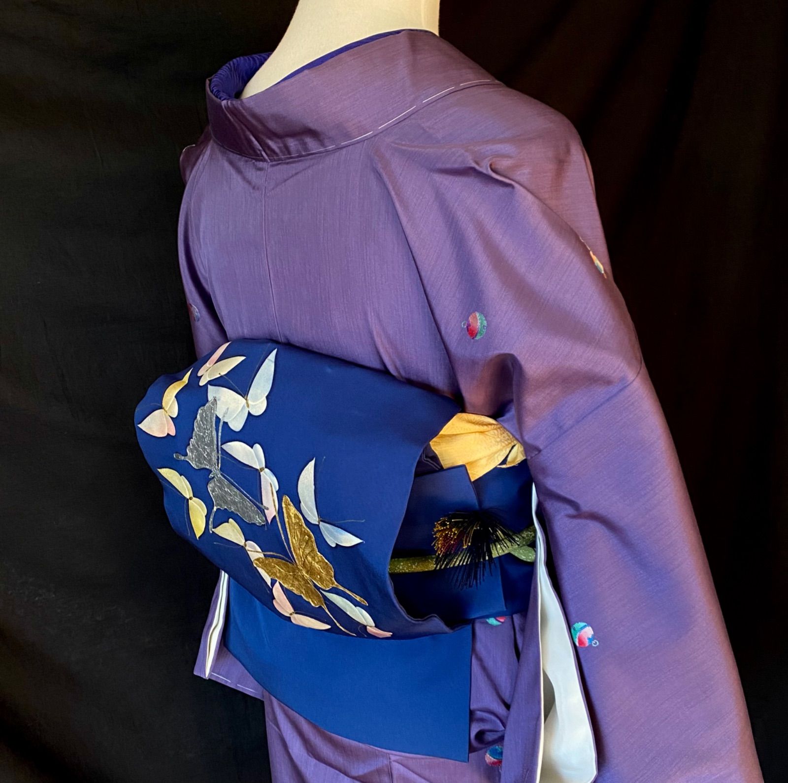 鈴模様の米沢紬〉トール 仕付け付き未使用 紫 SALE 織り出し - メルカリ