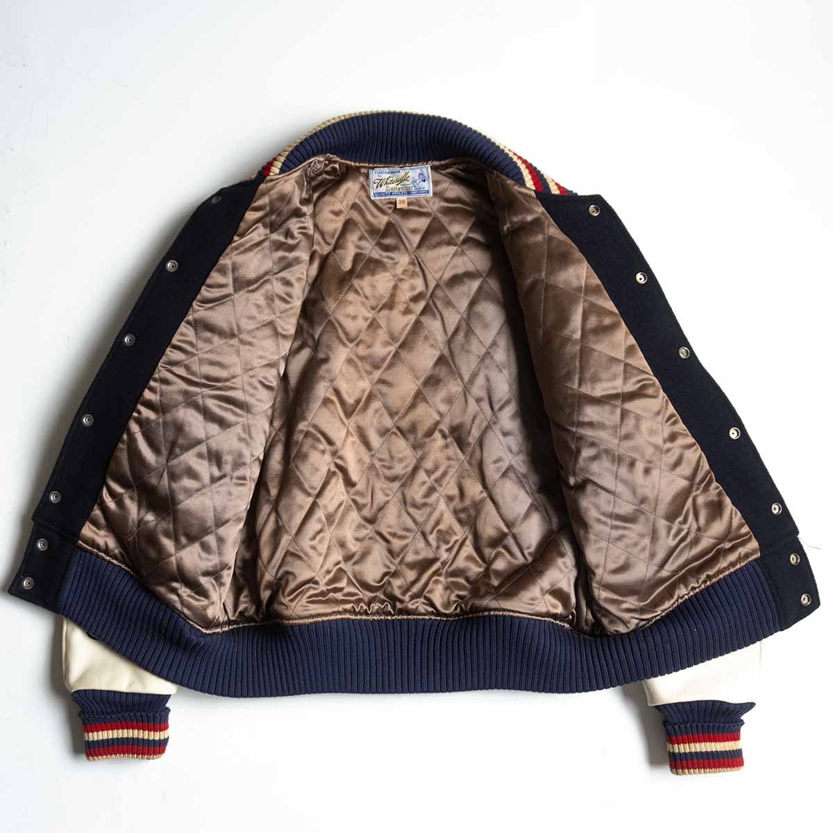 美品】WHITESVILLE【フルデコ レザースリーブ スタジャン】38