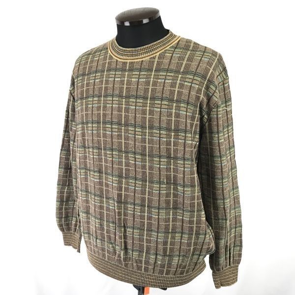 イタリア製★ボット/BOTTO★Vネック/長袖/3Dニットセーター【メンズM/茶系/brown/コットン】Tops/Vintage◆zBH583 イタリア製☆ボット/BOTTO☆Vネック/長袖/3Dニットセーター【メンズM