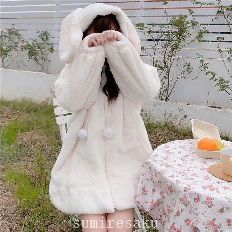 ジャケット レディース キッズ ジュニア コート ロリータ服 ボア うさ耳 ロリータ 上着 フード付き 綿入れ 可愛い アウター もこもこ ルームウェア 秋 冬 ジャケットレディースキッズジュニアコートロリータ服ボアうさ耳