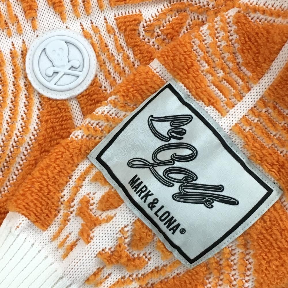 満足感のある マークアンドロナ セーター オレンジ×白 スカル総柄編み ニット ウール混 リブ伸び少 メンズ 46 ゴルフウェア MARK＆LONA 送料無料！