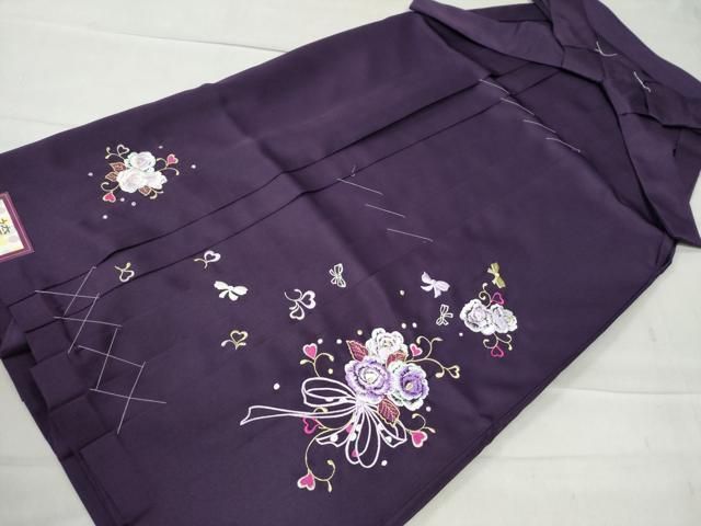 平和屋着物○女性 行灯袴 総刺繍 花唐草文 葡萄色 卒業式 未使用  