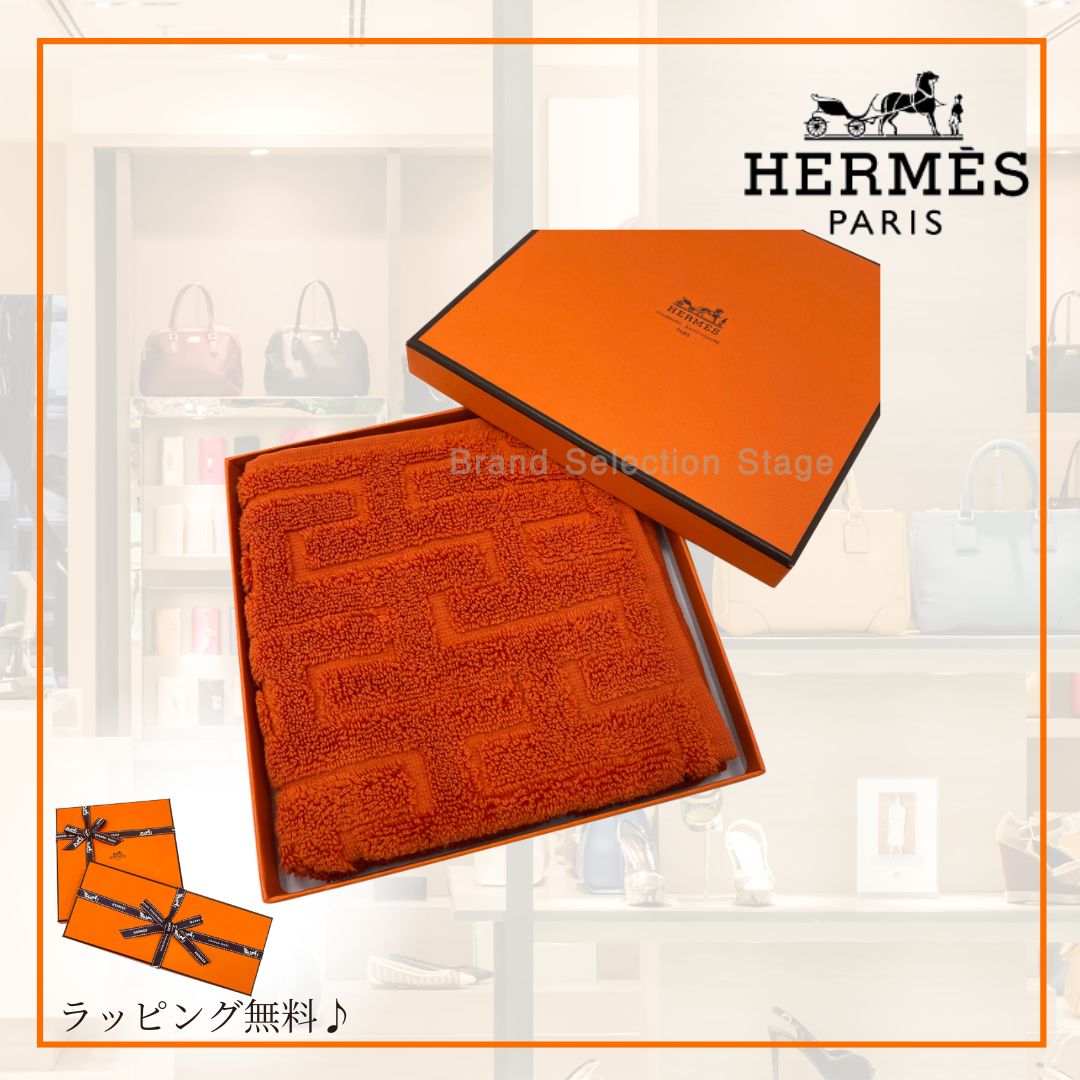 エルメス HERMES ハンドタオル カレ ステアーズ コットン オレンジ carre stairs orange cotton 32×32cm H103189M 05