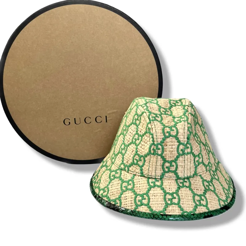 一点物 正規品 GUCCI GG ラフィア パイソン フェドラハット 麦わら