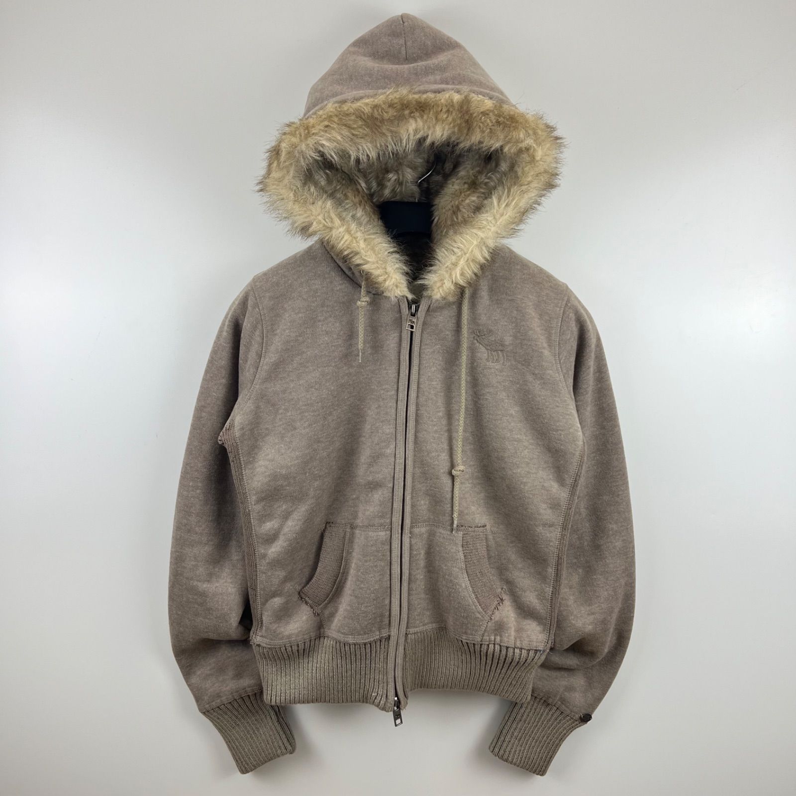 ABERCROMBIE-FITCH y2k archive grunge fur zip hoodie L s L アバクロンビー＆フィッチ アーカイブ グランジ ジップパーカー 裏地ボア ファー 平成 ギャル レディース