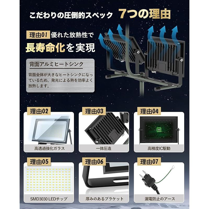 KIWEN 投光器 led 作業灯 200W 30000lm 屋外 ワークライト 防水IP66 2灯対応 スタンド付き投光器 三脚付きスタンドライト 高さ調節106-195cm 作業ライト 昼光色 6500K 高輝度 高放熱 長寿命 省エネ 軽量 広角12 1 LLC-HASEGAWATOSO_COM