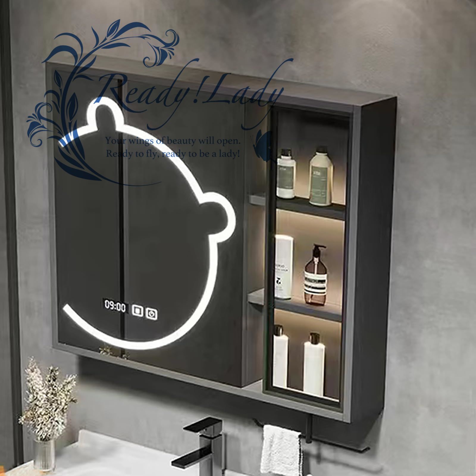 Amazon.co.jp: Janboe LEDバスルームミラーキャビネット,3つの色温度