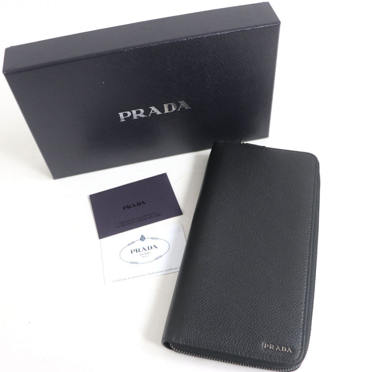 極美品□PRADA/プラダ 2ML220 ロゴ金具 ラウンドファスナー レザー オーガナイザー/トラベルケース/長財布 ブラック×ネイビー イタリア製  t01-st30309-882