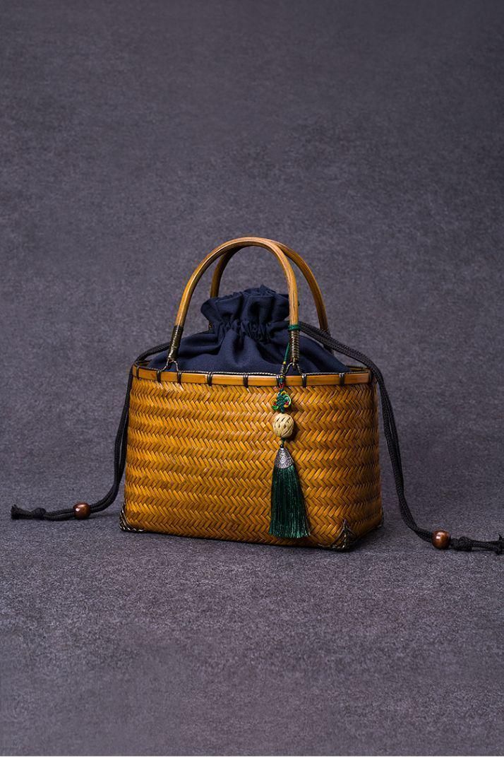 竹細工 新品 茶道収納バッグ 古風便攜 竹編バッグ ハンドバッグ 手作 