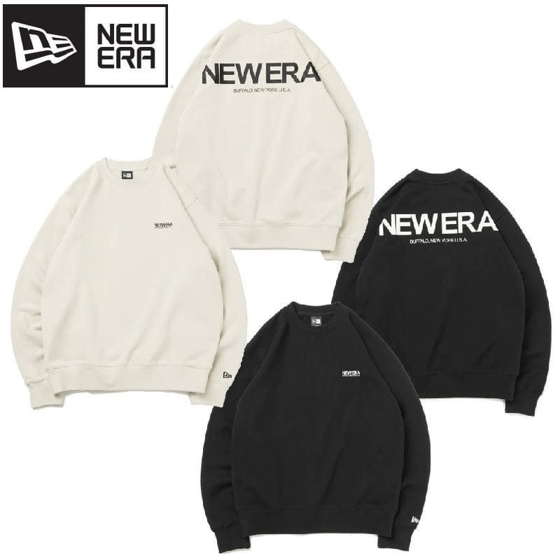 新品 メンズ ニューエラ NEWERA 裏毛 トレーナー スウェット クルーネック プリント バックロゴ 長袖 レディース ユニセックス ストーン ライトベージュ 黒 ブラック