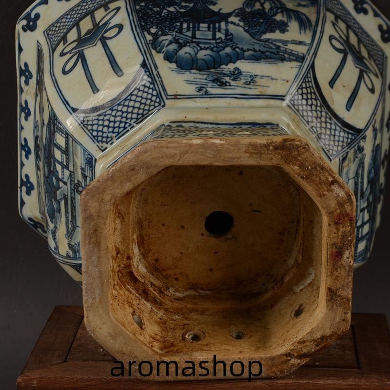 青花開窓庭楼四方高脚鉢 景徳鎮 陶磁器 装飾品 現代工芸品 美術品 置物 青花開窓庭楼四方高脚鉢 景徳鎮 陶磁器 装飾品 現代