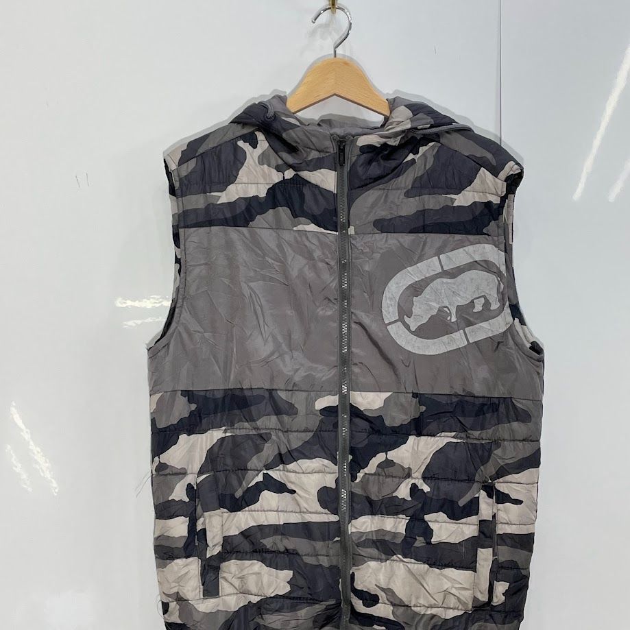 ECKO UNLTD エコー カモ柄 ナイロンベスト 中綿 フード CHINA製 メンズ 