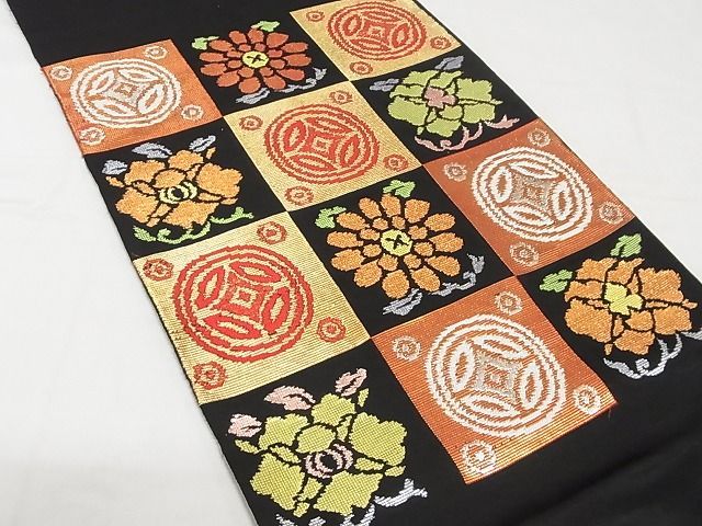 平和屋本店●最高級　龍村平蔵製　本袋帯　遠州錦　黒地　金銀糸　正絹　逸品　KAAA10276kk4 平和屋本店□最高級 龍村平蔵製 本袋帯 追粉菊錦 黒地 金糸 金糸 逸品