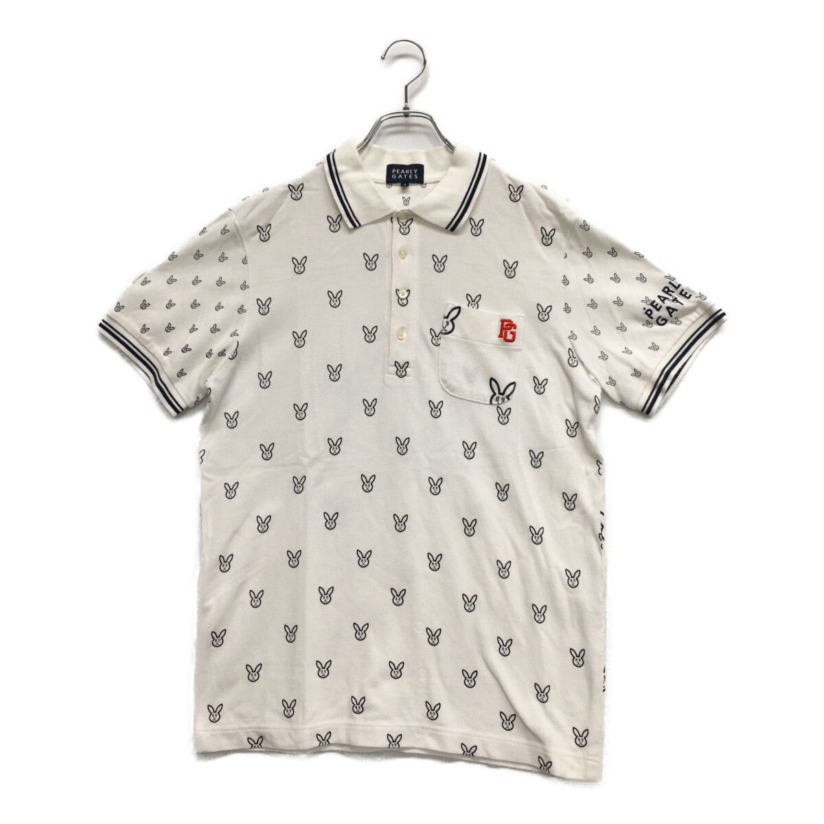 中古 メンズ パーリーゲイツ PEARLY GATES 半袖ポロシャツ 5(L) 白 ホワイト うさぎ 総柄