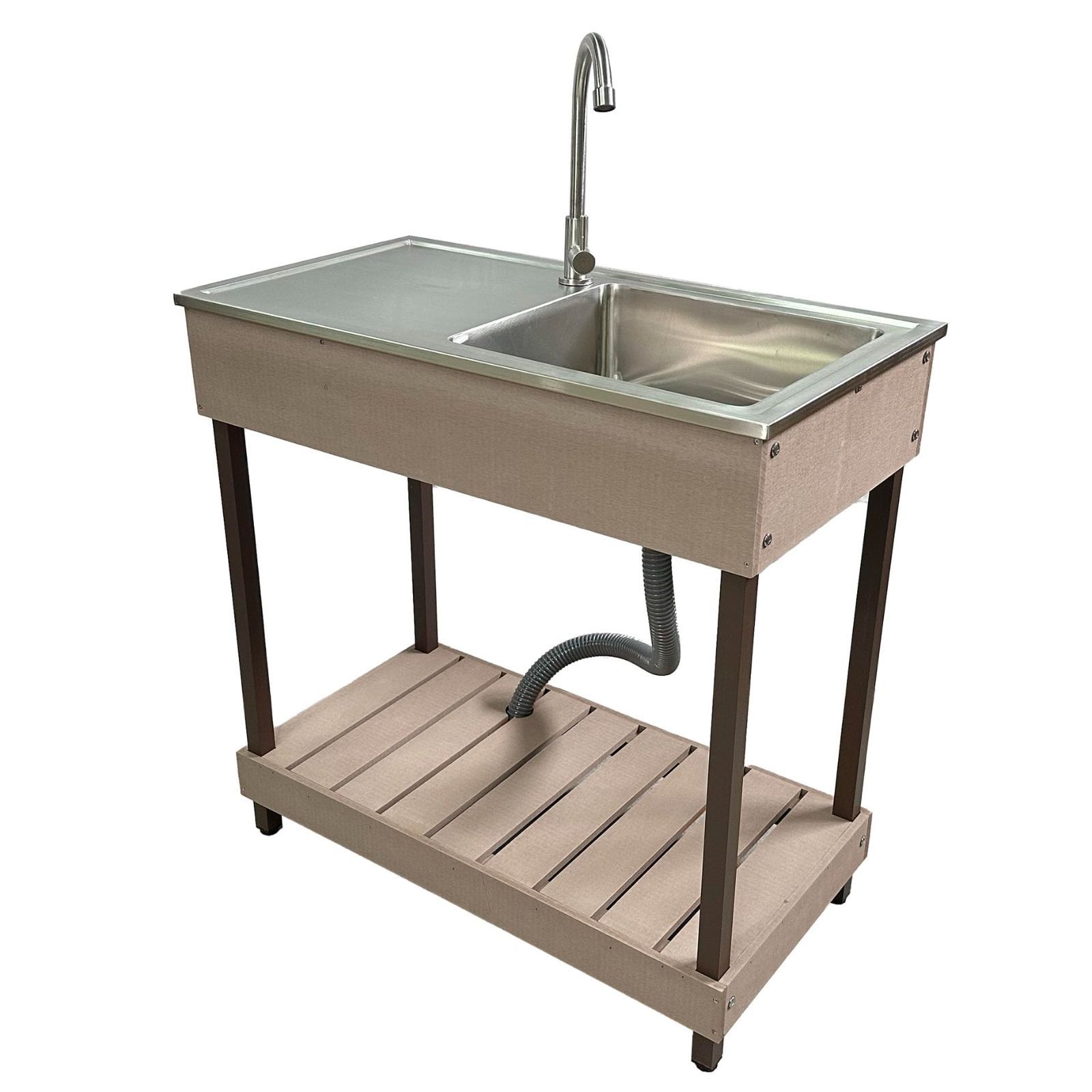 人気商品 igarden アイガーデン ステンレス製シンク流し台 アイガーデンオリジナル人工木収納庫 組み立て式 蛇口 下水配管 アイウッド人工木製 ハンドメイド 屋外用 職人手作りシンク 14526db W750mm ダークブラウン