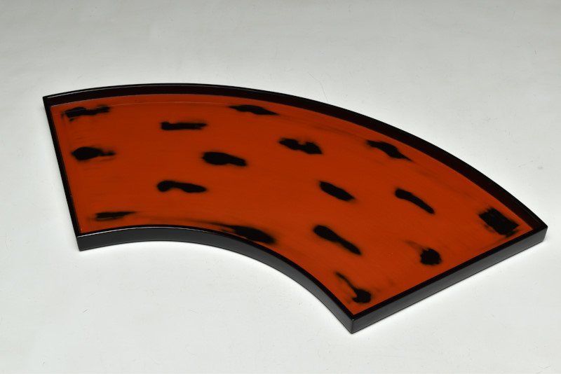 蔵C9993 木製根来扇面型 吸物膳 会席盆 五客 共箱 IMPECCABLEHEALTHCARESERVICES_COM