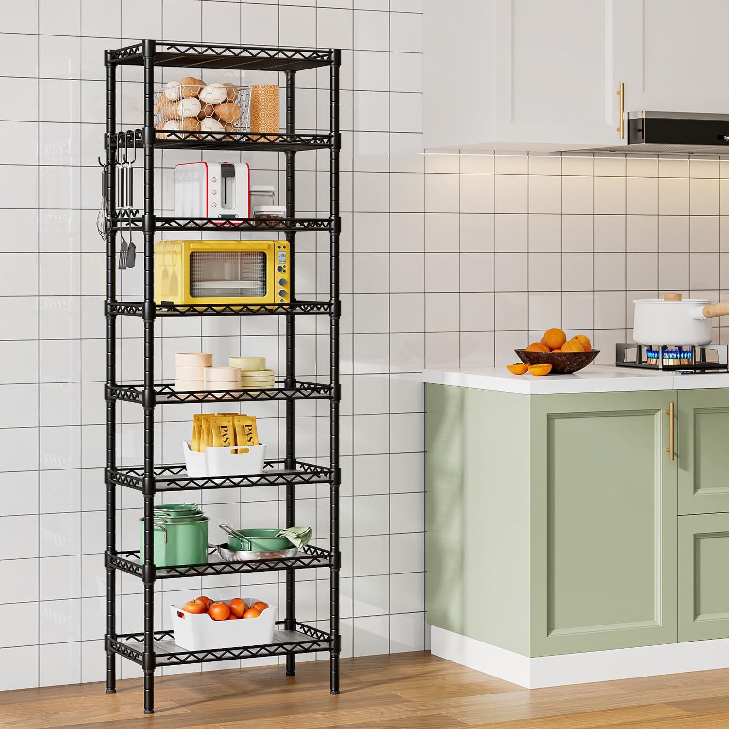 昴ぶる ブラック 幅60 奥行34 高さ182cm 分離型ラック ラック 大容量 高さ調節可 耐荷重 8段 オープンシェルフ スチールラック メタルラック ファッションリーダー