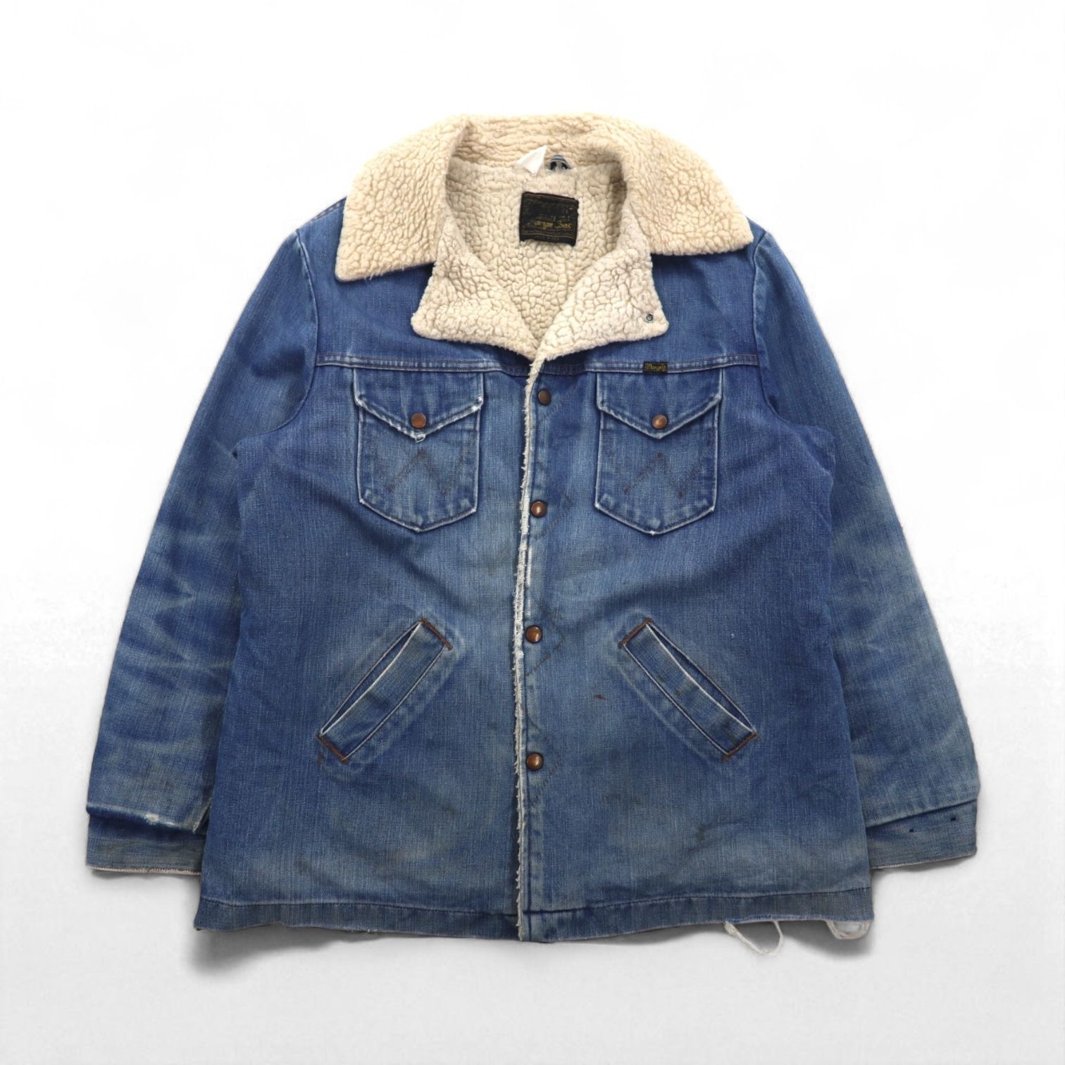 Wrangler デニムジャケット Gジャン ボア ランチコート L ブルー コットン デニム Wrange Coat