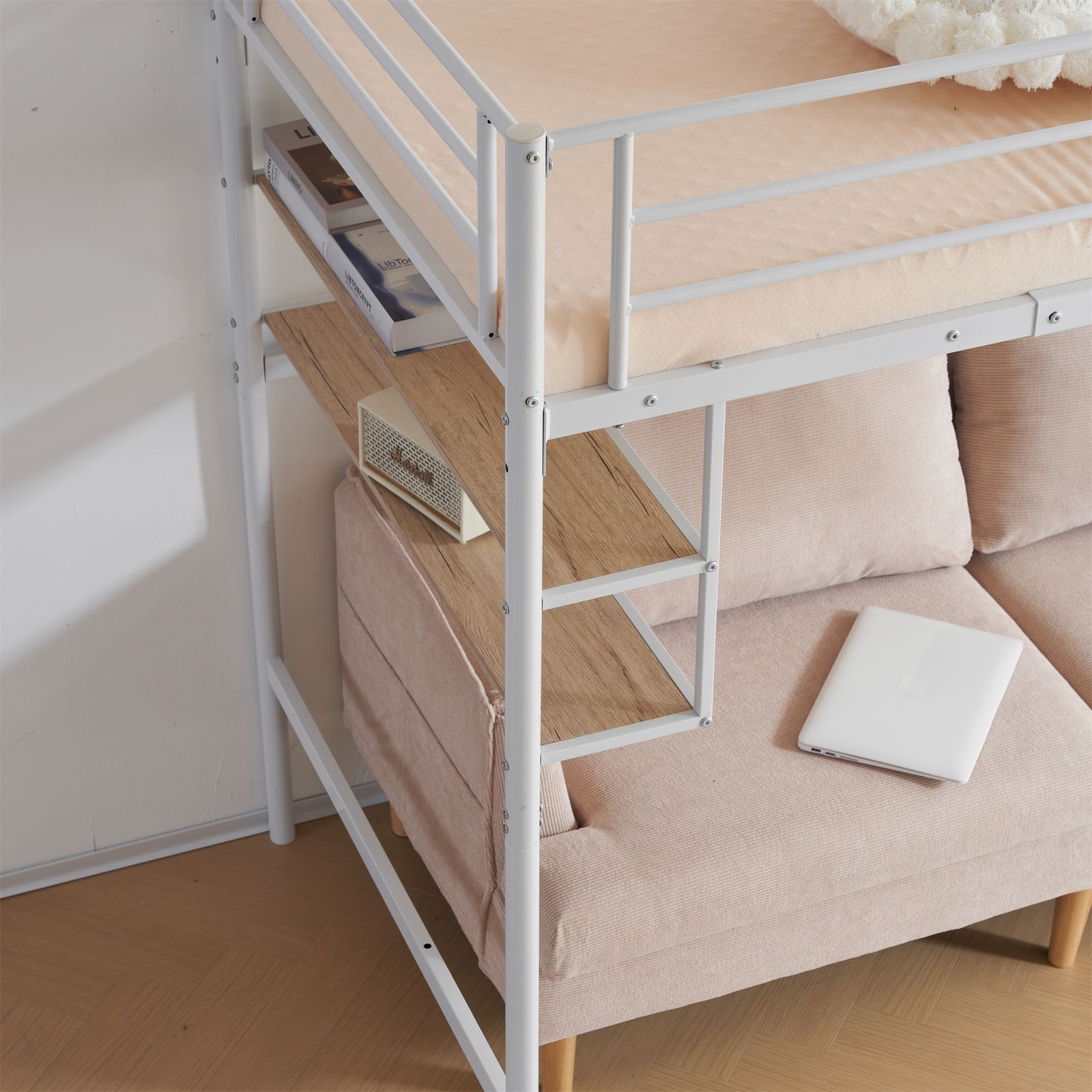 新作】【ホワイト】ロフトベッド パイプベッド サイド棚付き シングル