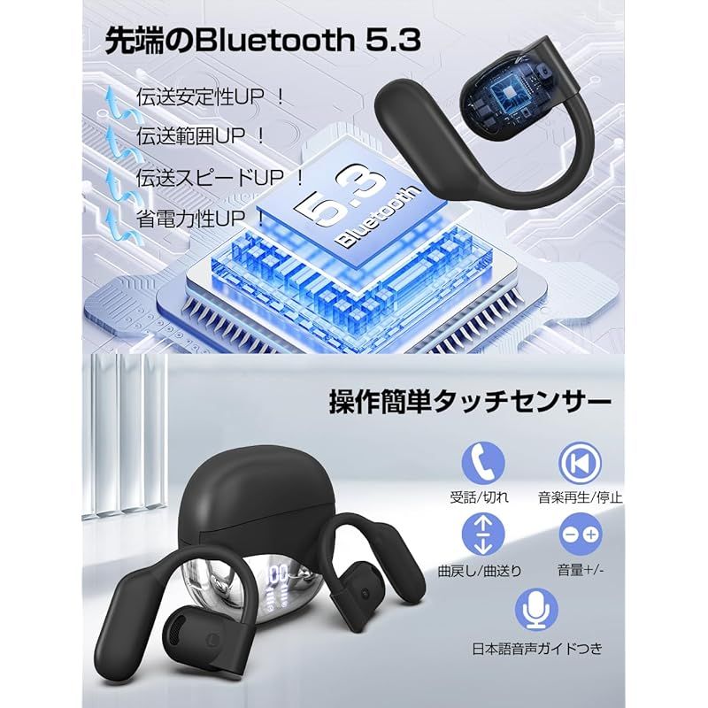 2024モデル 音質強化版 オープンイヤー型】イヤホン Bluetooth
