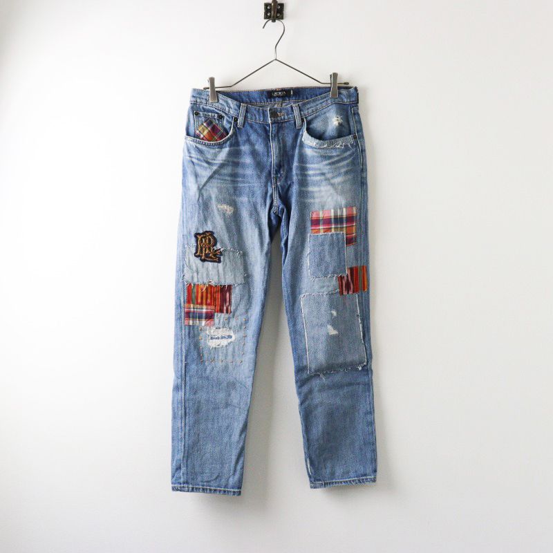 ラルフローレン  リメイクデニム　ブルー　パッチワーク RALPH LAUREN ラルフローレン ジーンズ パッチワーク 26 新品