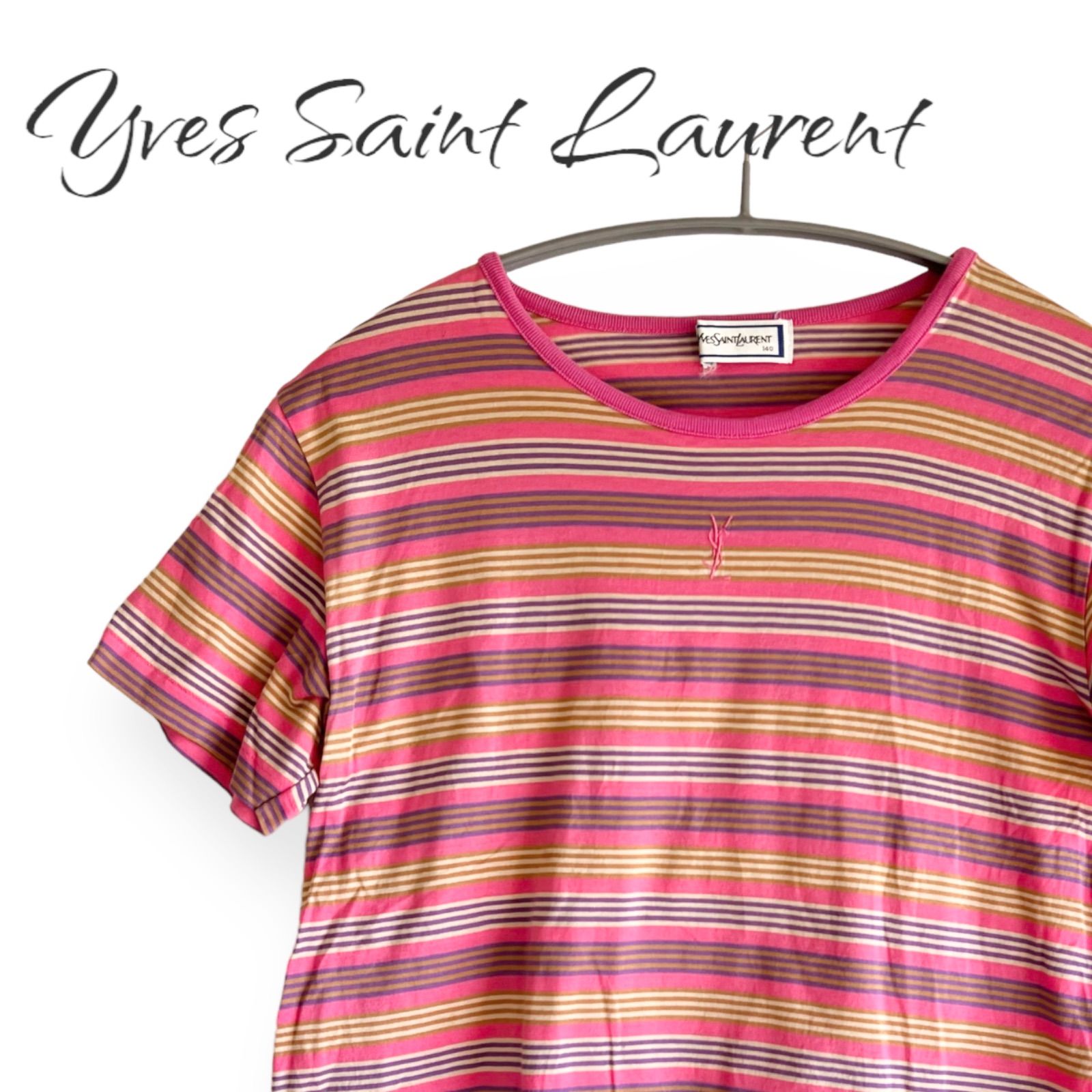 Yves Saint Laurent イヴサンローラン Tシャツ マルチボーダー ピンク 子供用 キッズ サイズ140 半袖 K-OS1000