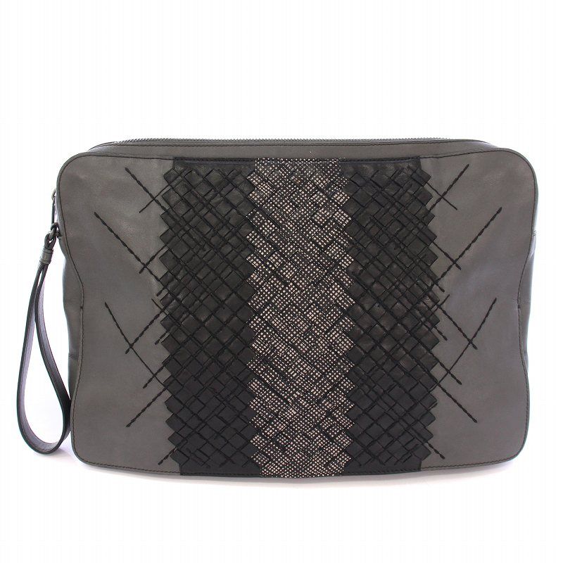 BOTTEGA VENETA ボッテガ ベネタ クラッチ バッグ グレー ボッテガ・ヴェネタ イントレチャート ジップ付きクラッチバッグ