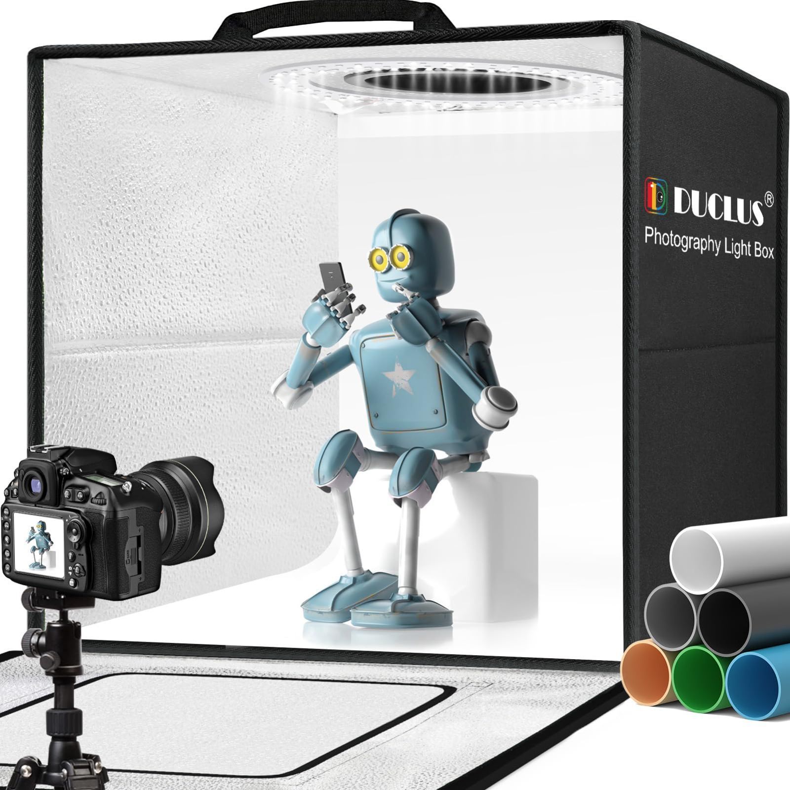 大型商品撮影用 6色背景 無段階調光器 216個5500K超高輝度LEDライト 簡易スタジオ 折りたたみ 写真撮影ブース 50cm 撮影ボックス DUCLUS