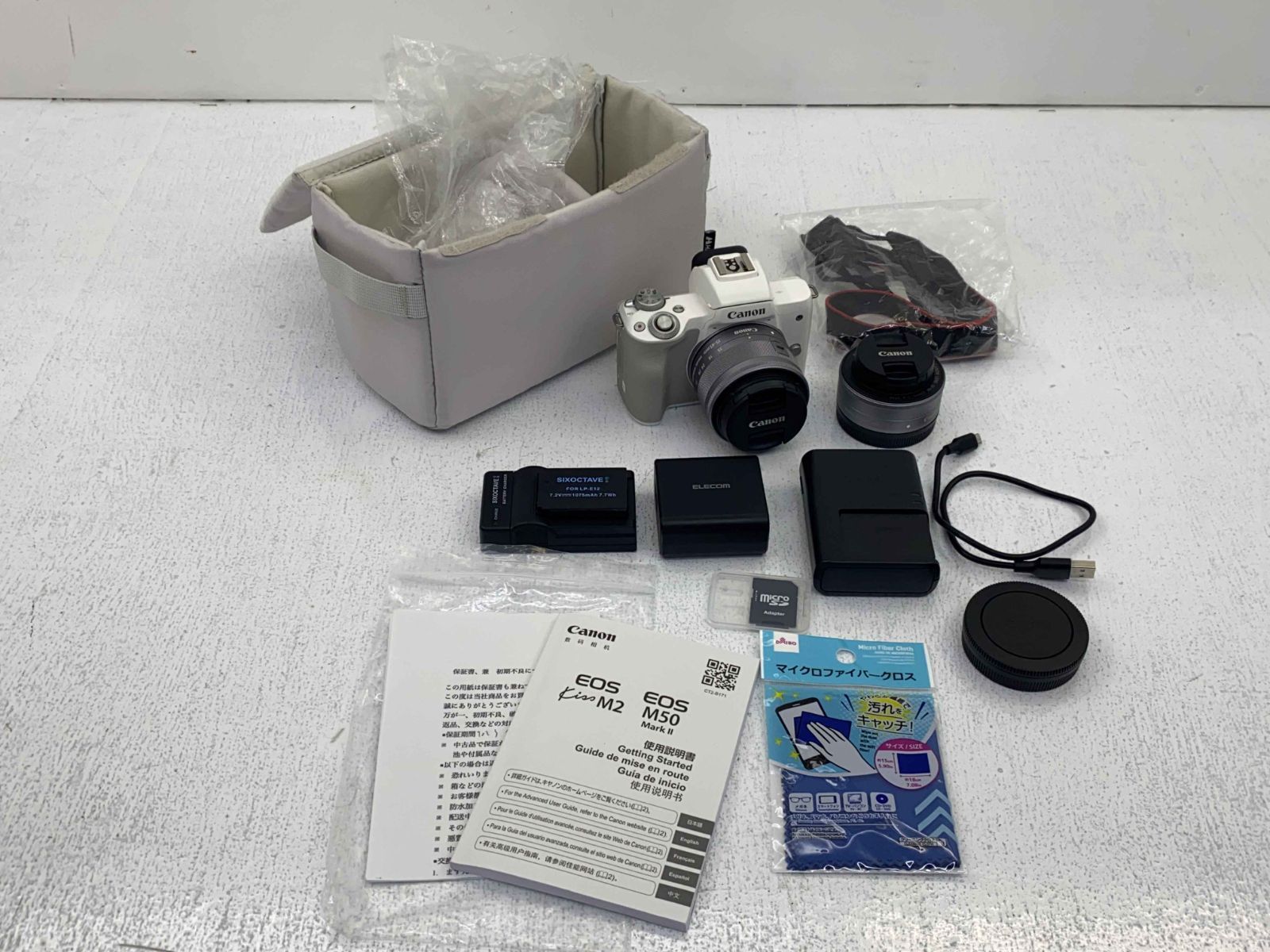 盛岡64-0008 Canon EOS Kiss M2 ダブルキット ホワイト 動確済み 併売 |60