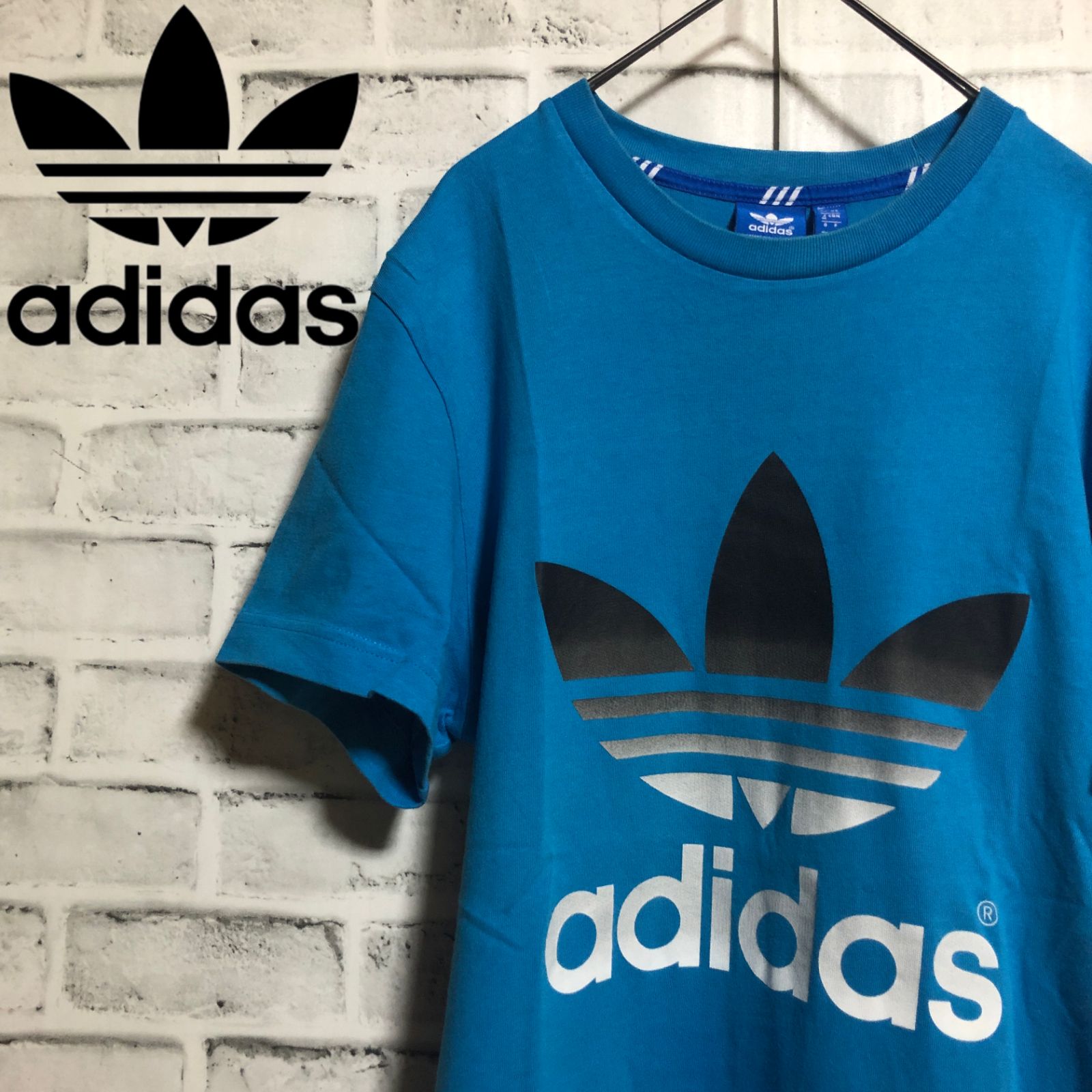 美品⭐️adidas アディダスオリジナルス Tシャツ M ビッググラデーショントレファイルロゴ ブルー