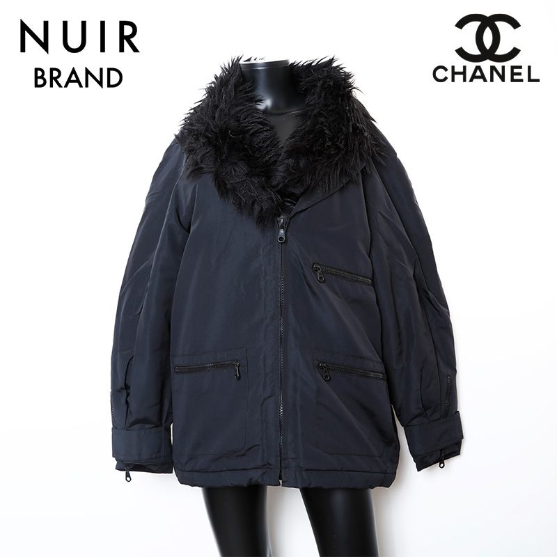 CHANEL シャネル コート Size42 ナイロン シルク ファー付き ブルゾン  