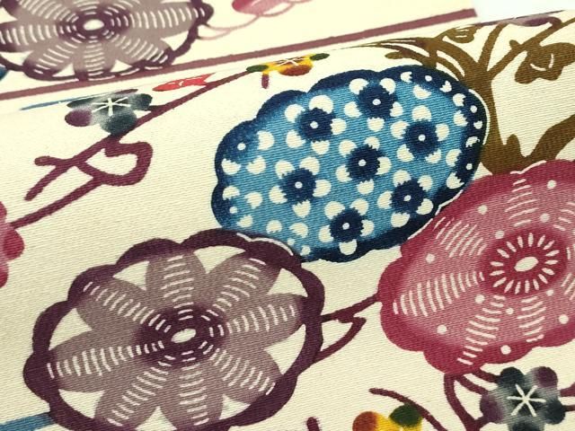 平和屋本店■極上　城間紅型　全通柄　九寸名古屋帯　松竹梅飛鶴文　上代22万　反端付き　逸品　未使用　CZAA2439s5 平和屋本店□極上 城間紅型 全通柄 九寸名古屋帯 松竹梅飛鶴文 上代22