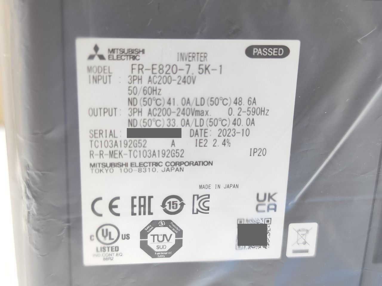 インボイス対応 箱 み 箱汚れいたみあり 製 三菱 MITSUBISHI FR-E820-7.5K-1