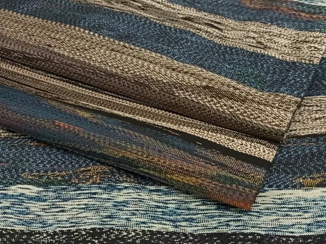 平和屋着物○本場大島紬 残糸織 やたら織 横段文 正絹 逸品 AAAY4694ck