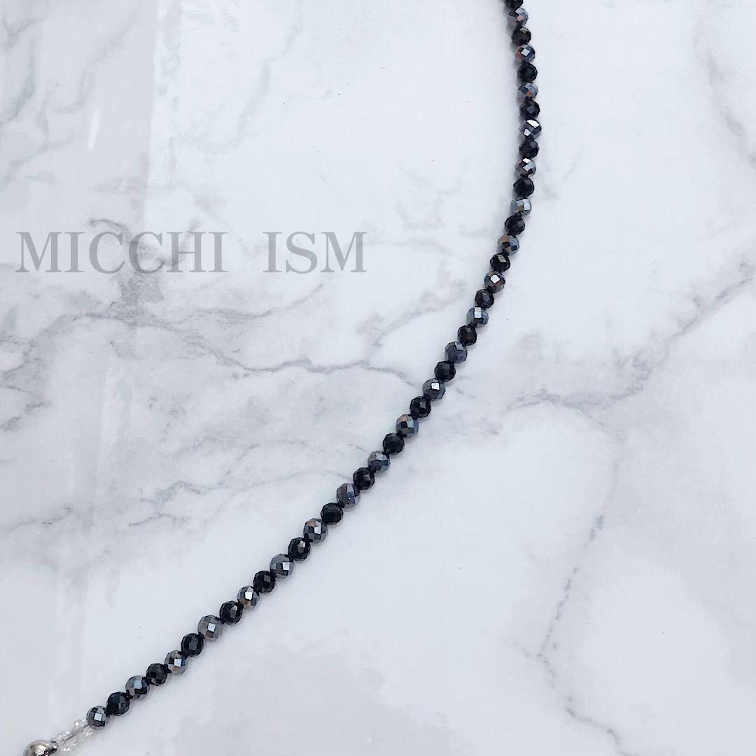 ブラックスピネル＆K18 グリッタービーズ アンクレット18金 24cm