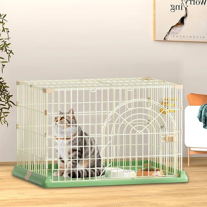 JPJieAnXin 猫ケージ キャットケージ 2段 スリム 大型猫用 幅76*奥行50.5*高さ89cm ペットケージ 組み立て簡単 梯子 ワイド扉付き コンパクト おしゃれ 日本語説明書 頑丈 耐荷重10kg グリーン１段